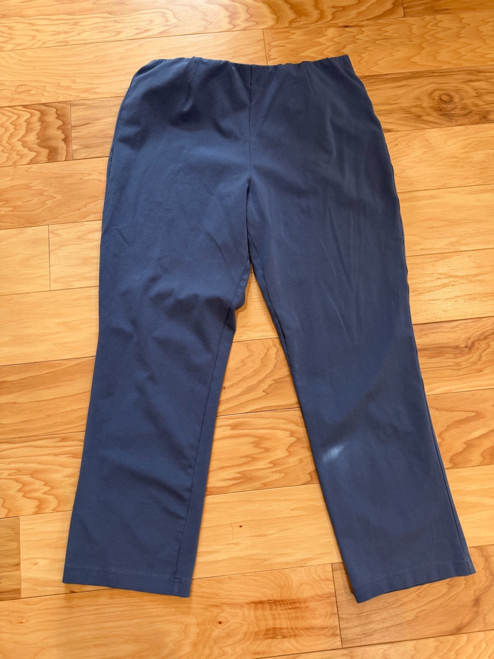 L.L.Bean Blue Pull-On Knit Pants L Petite Cotton Stretch Straight Leg